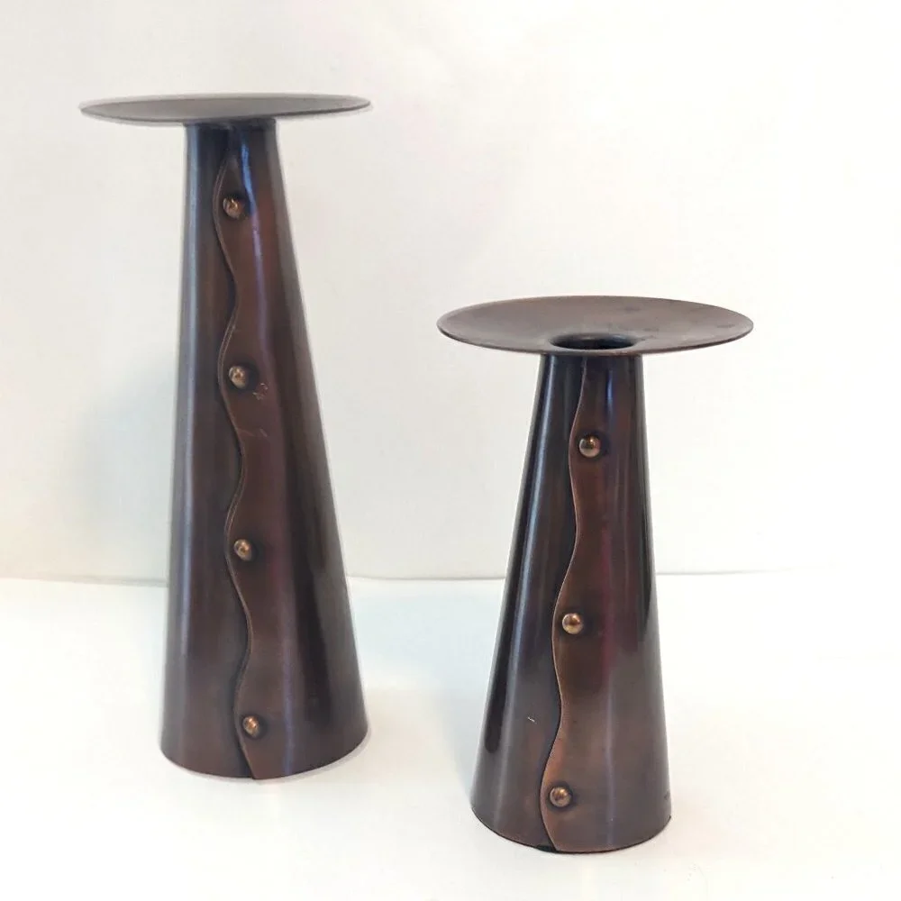Vintage Wrapped Metal Industrial Candle Holders PartyLite Pillar Bronze Boho‎ - Picture 3 of 8